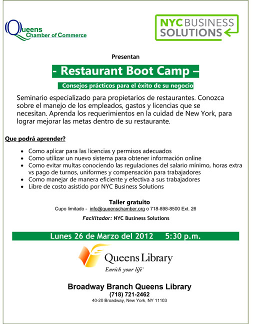 Microsoft Word - Flier Restaurant Boot Camp En Espanol