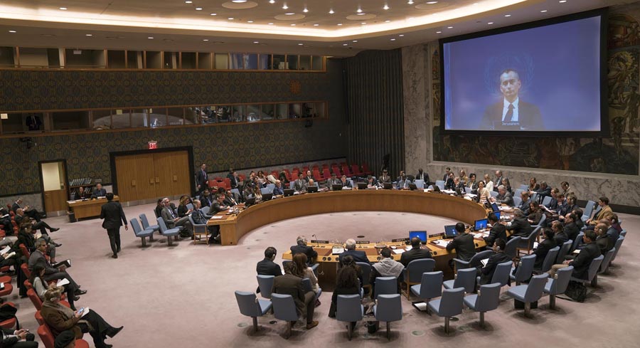 El Consejo de Seguridad de las Naciones Unidas debatiendo la paz entre Palestina e Israel. Foto: NOTIMEX/Oscar Frasser