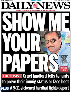 Portada del Daily News de lunes 19 de junio del 2017.