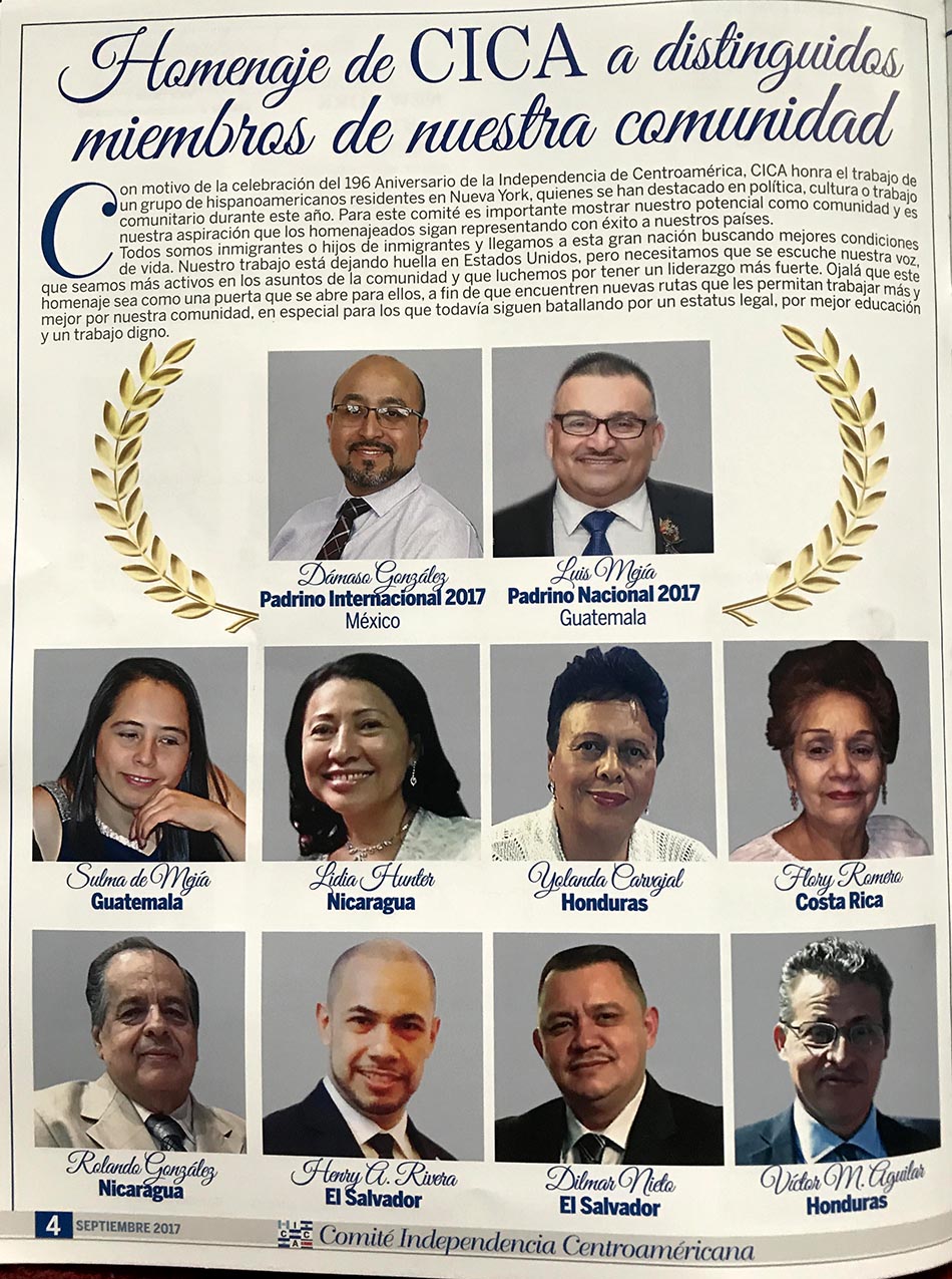Los homenajeados por el Comité de Independencia de Centroamérica (CICA)