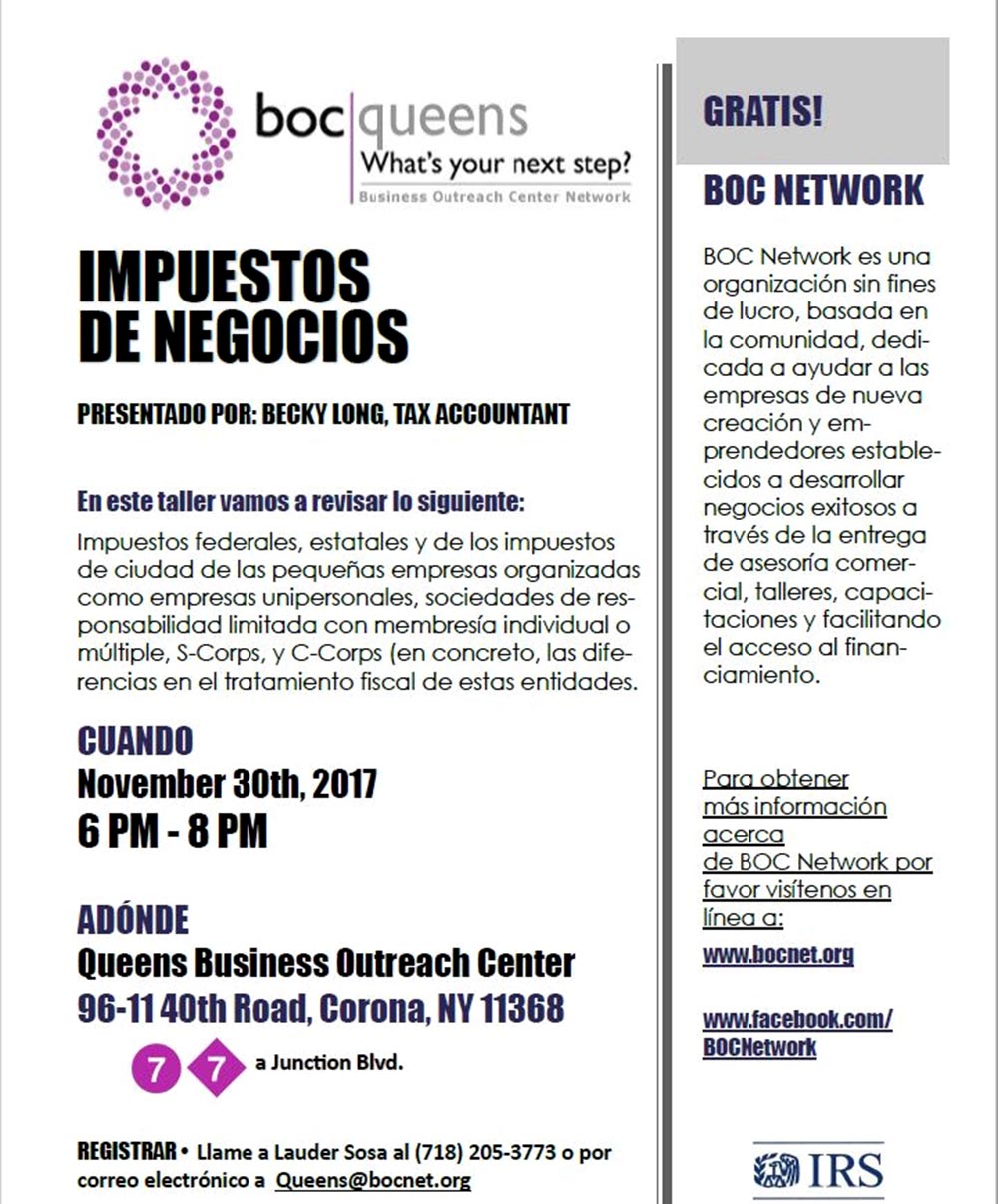 Clases de impuestos BOC Queens