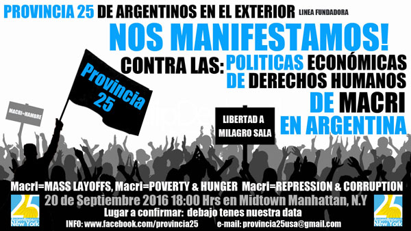 Argentinos protestan en Manhattan este domingo contra políticas del presidente Macri
