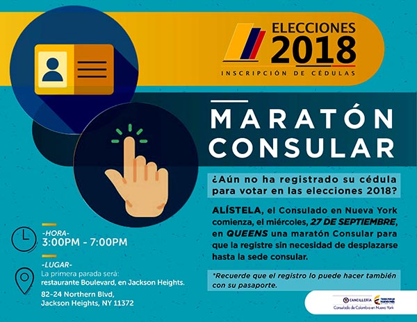 Maratón del Consulado de Colombia en NY para inscribir cédulas por elecciones 2018