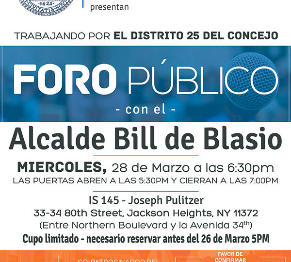 Alcalde de Blasio viene a Jackson Heights el miércoles 28